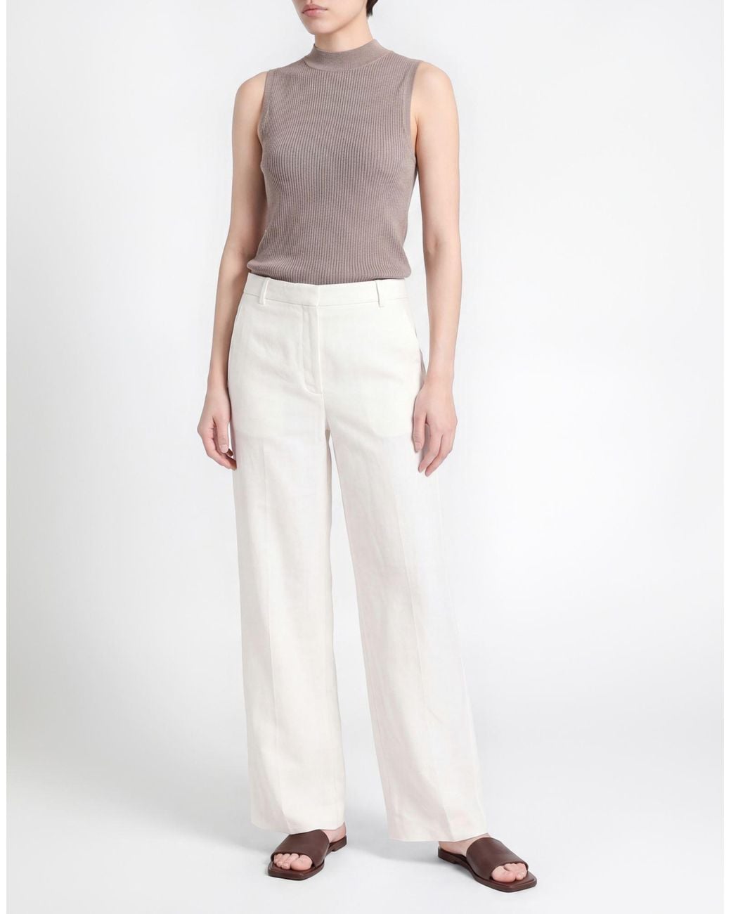 Theory White Pants Linen, Viscose, Elastane