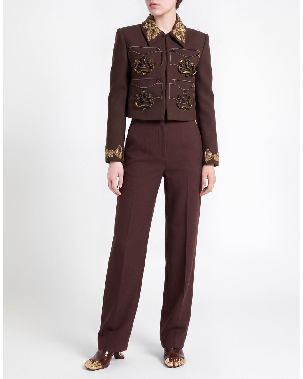 Moschino Brown Jacket Polyester, Virgin Wool, Polyamide, Elastane