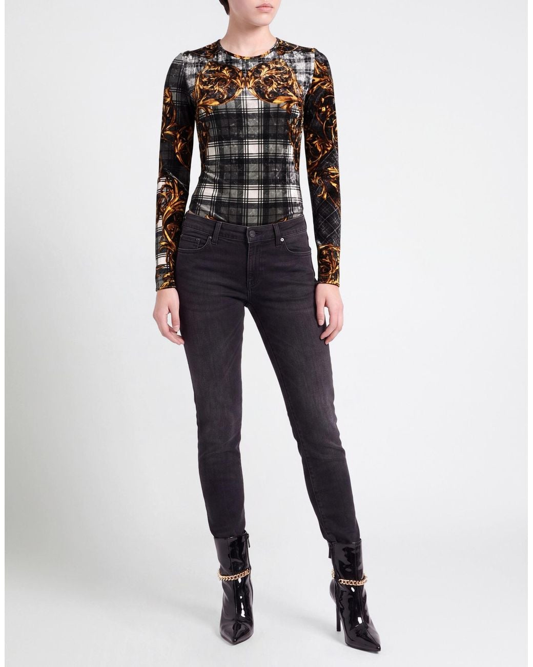 Versace Jeans Couture Black Bodysuit Polyester, Elastane