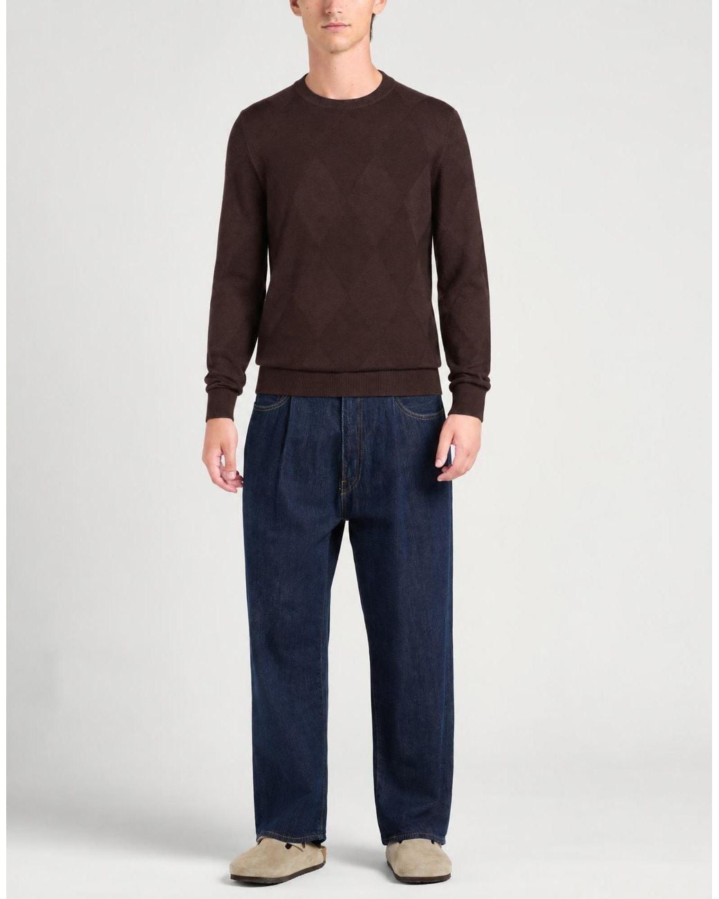 Guess Brown Sweater Merino Wool for men