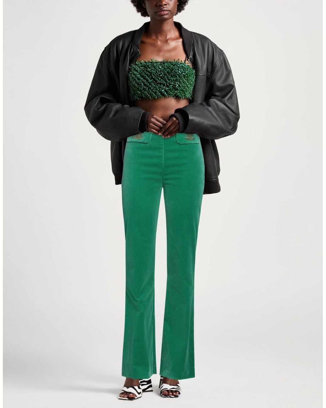 Elisabetta Franchi Green Emerald Pants Cotton, Elastane
