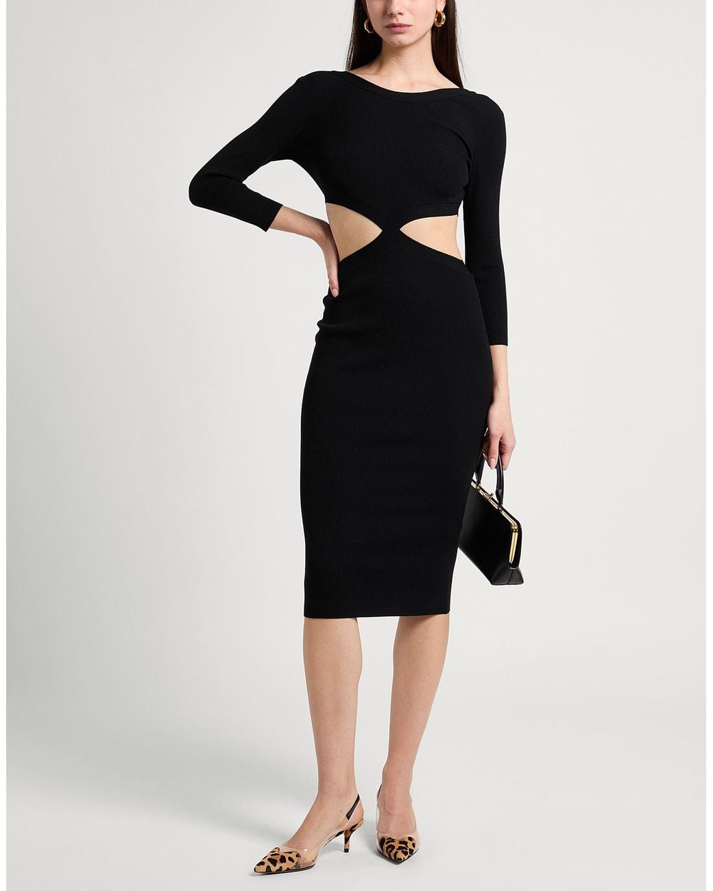 Elisabetta Franchi Black Midi Dress Viscose, Polyester