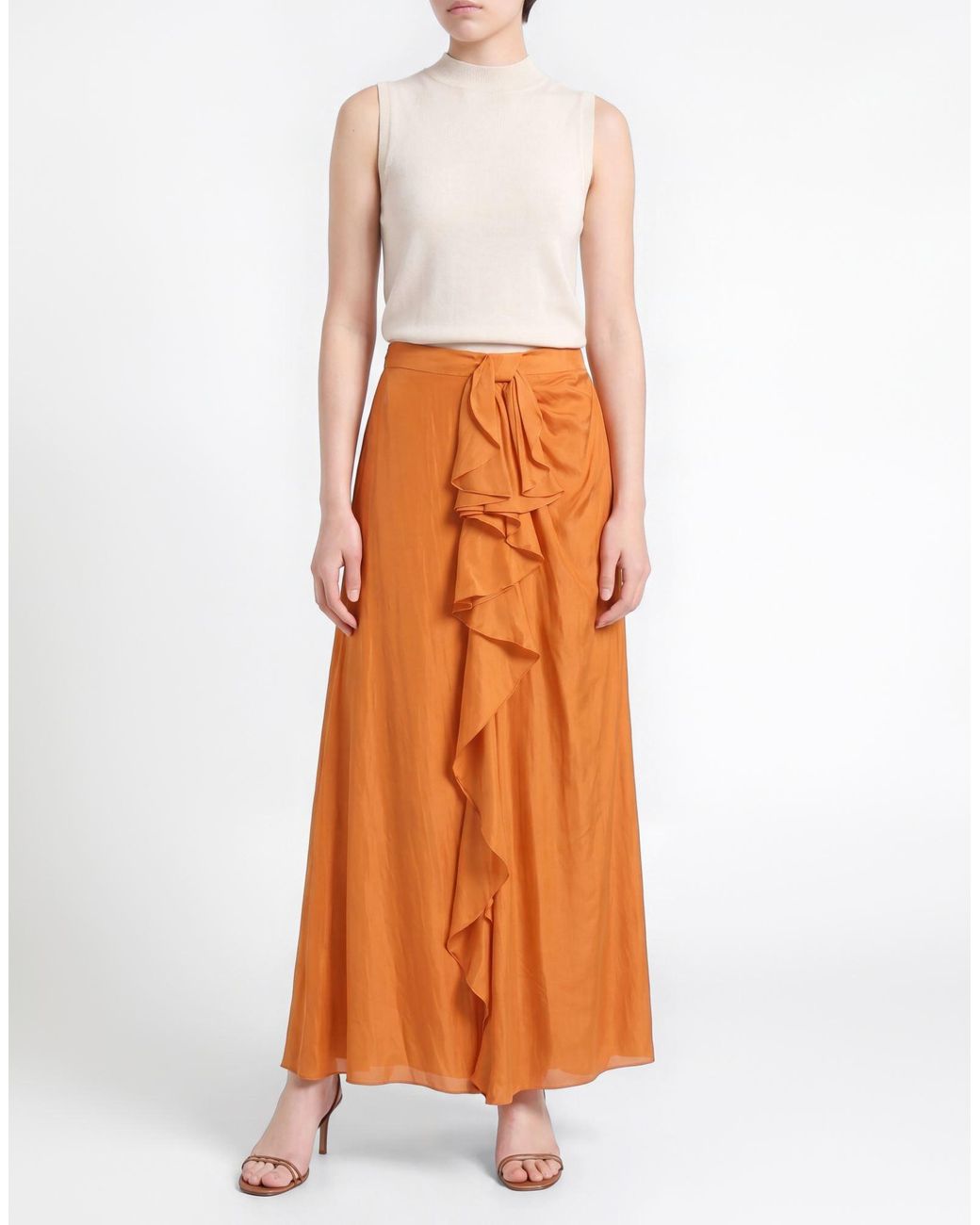 Alberta Ferretti Orange Maxi Skirt Silk