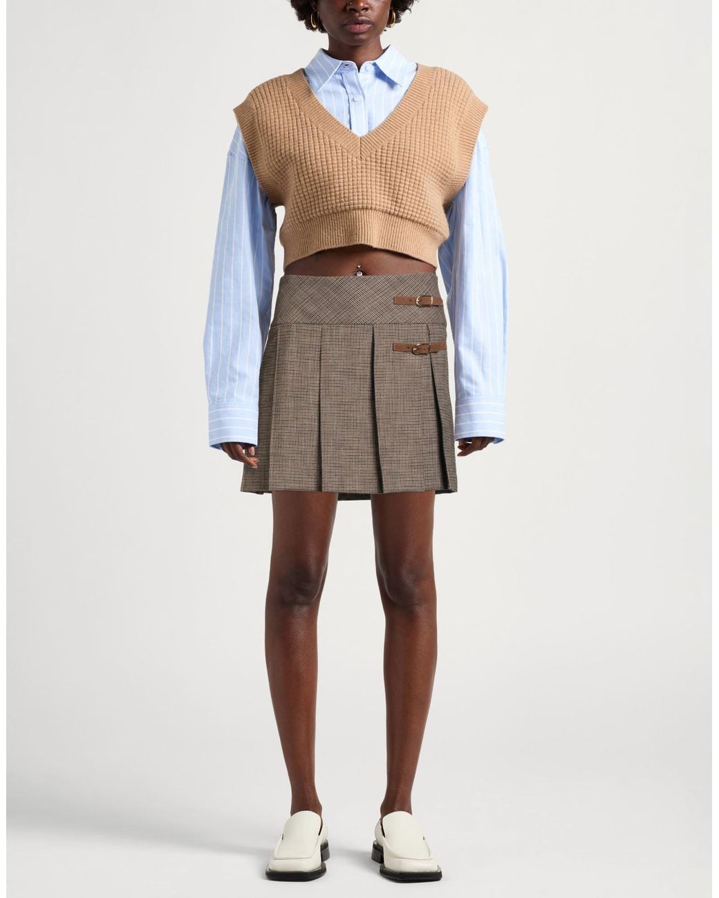 Sandro Brown Mini Skirt Viscose, Polyester, Elastane