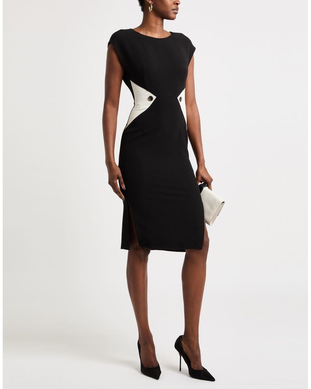 SIMONA CORSELLINI Black Midi Dress Polyester, Elastane