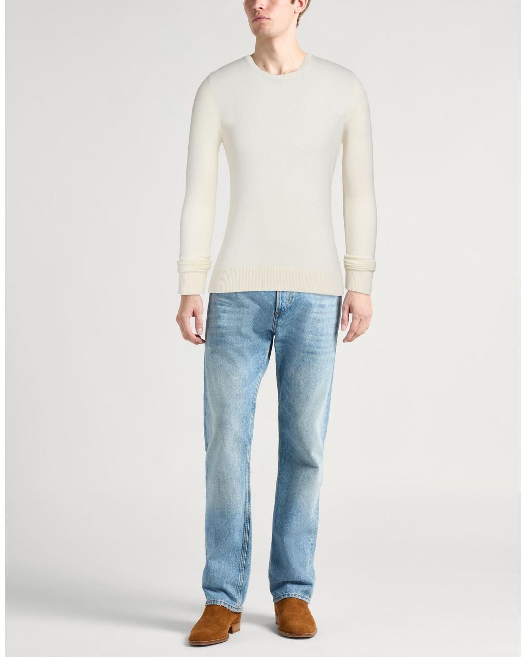 120% Lino White Ivory Sweater Merino Wool, Silk, Cashmere for men