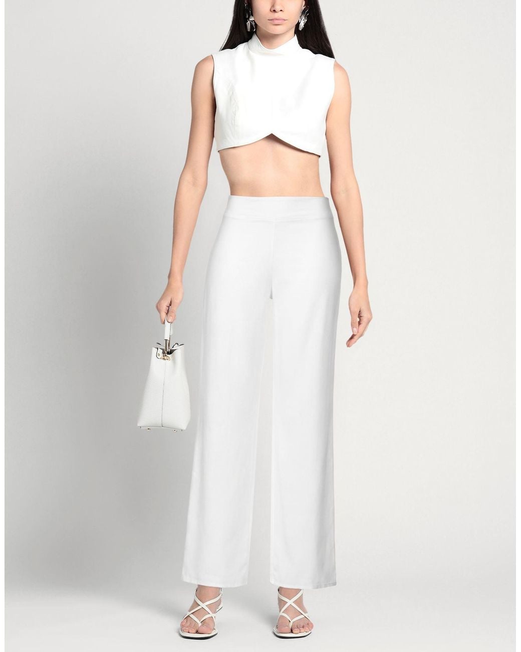 European Culture White Pants Cotton, Elastane