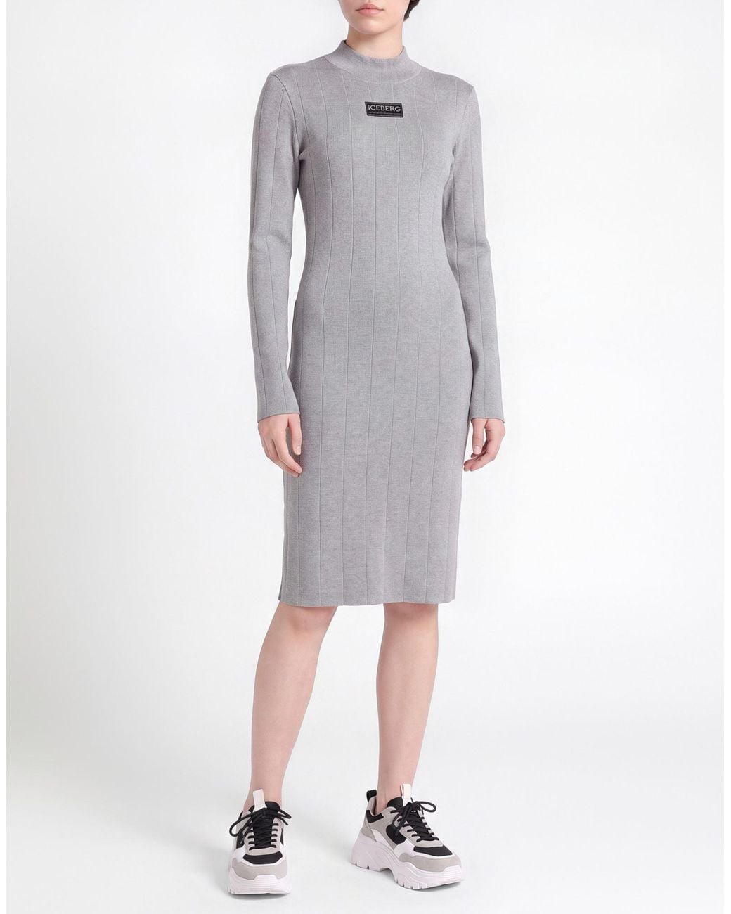 Iceberg Gray Midi Dress Viscose, Polyurethane