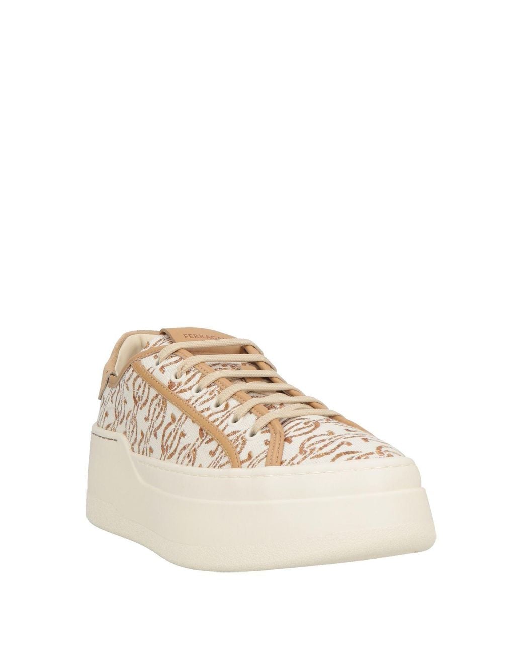 Ferragamo Natural Ivory Sneakers Calfskin, Textile Fibers