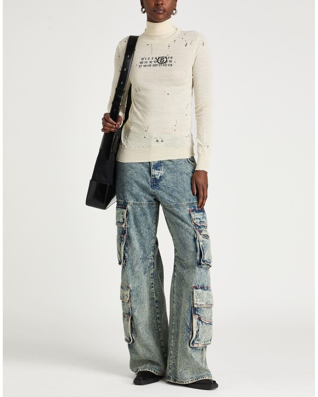 MM6 by Maison Margiela White Cream Turtleneck Virgin Wool