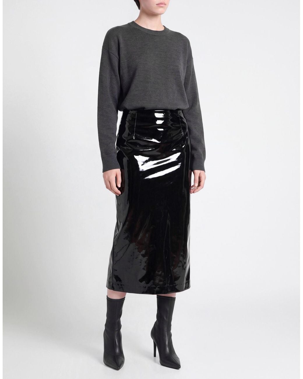 MSGM Black Midi Skirt Polyurethane, Polyester