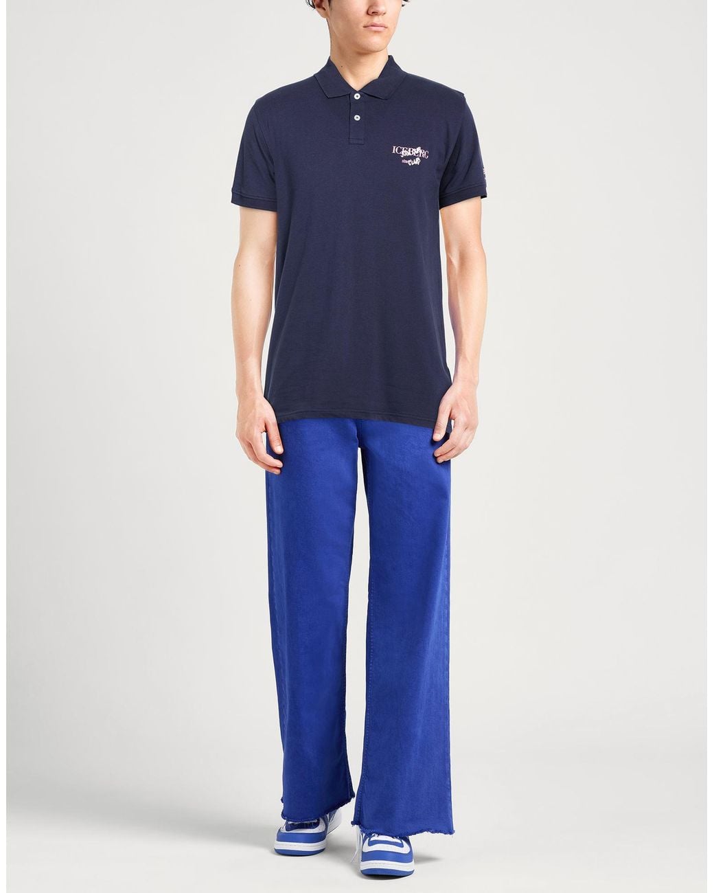 Iceberg Blue Beachwear Polo Shirt Cotton, Elastane for men