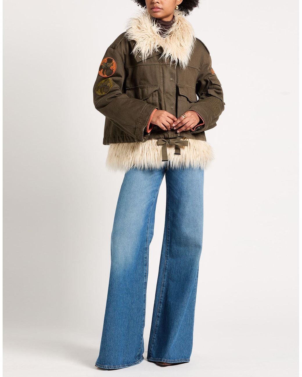 Dondup Brown Military Denim Outerwear Cotton, Modacrylic, Polyester, Acrylic