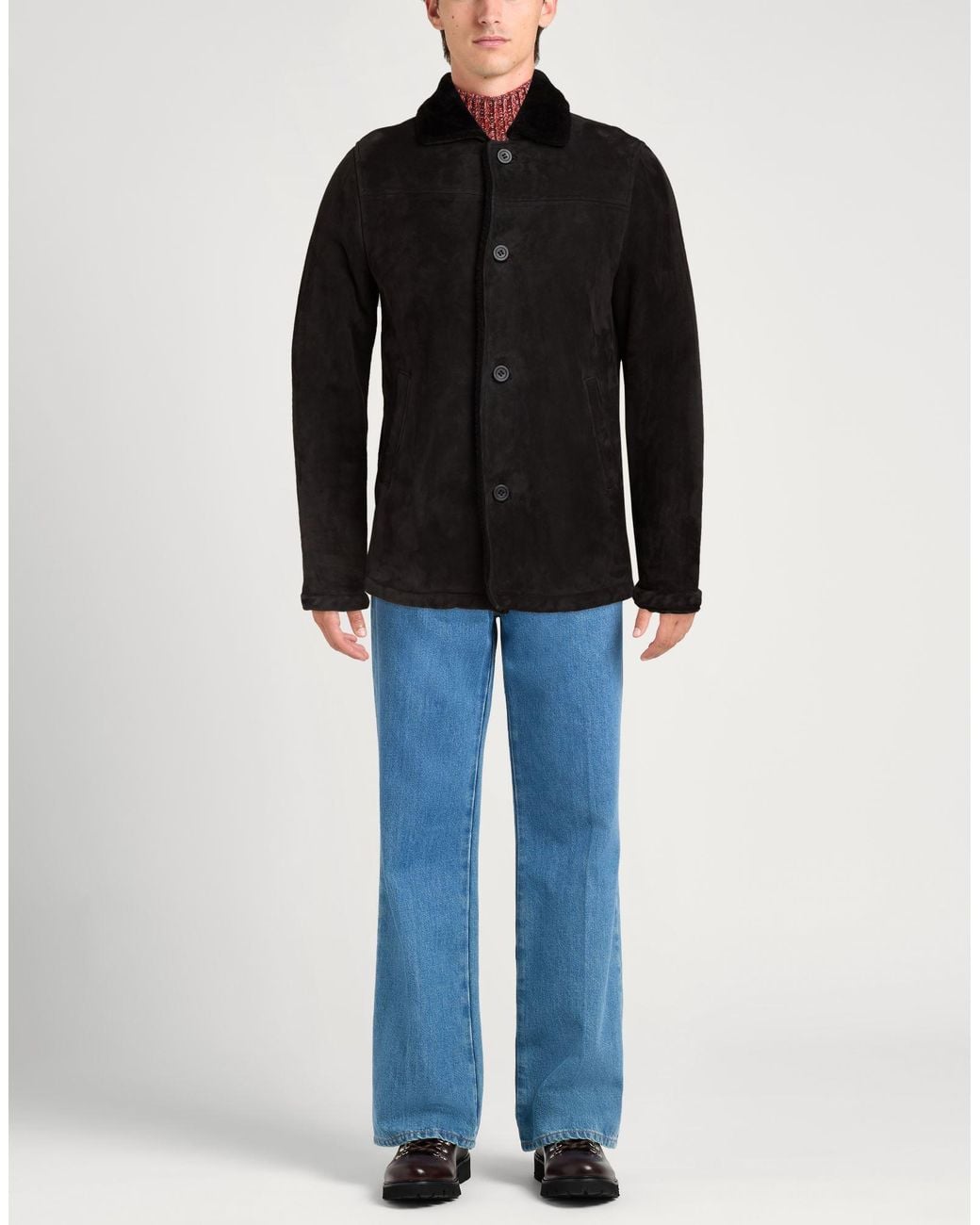Giorgio Brato Black Charcoal Coat Shearling for men