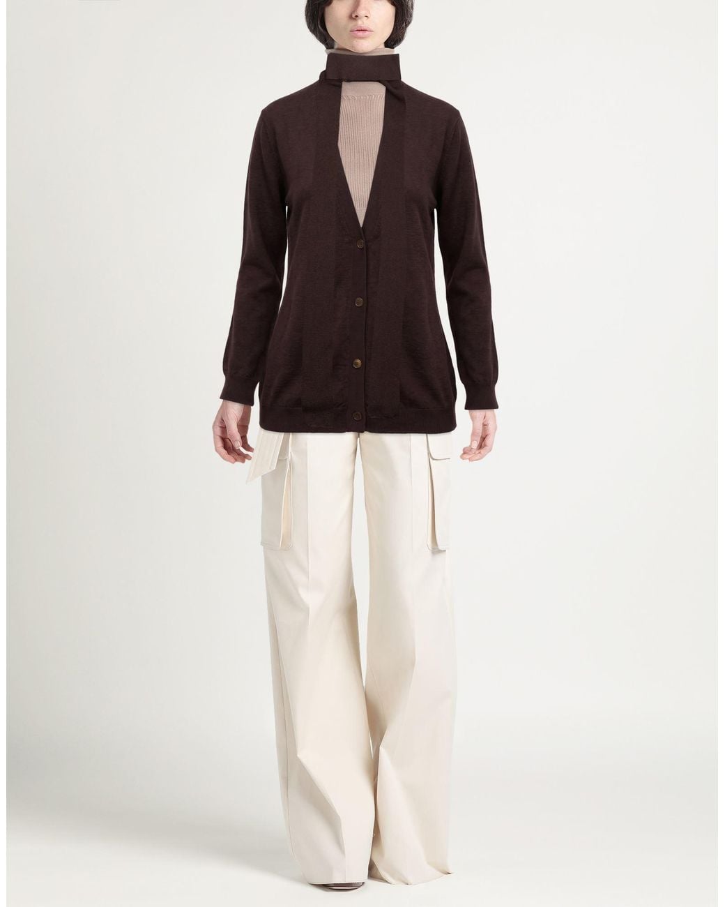 SOLOTRE Brown Dark Cardigan Wool, Silk
