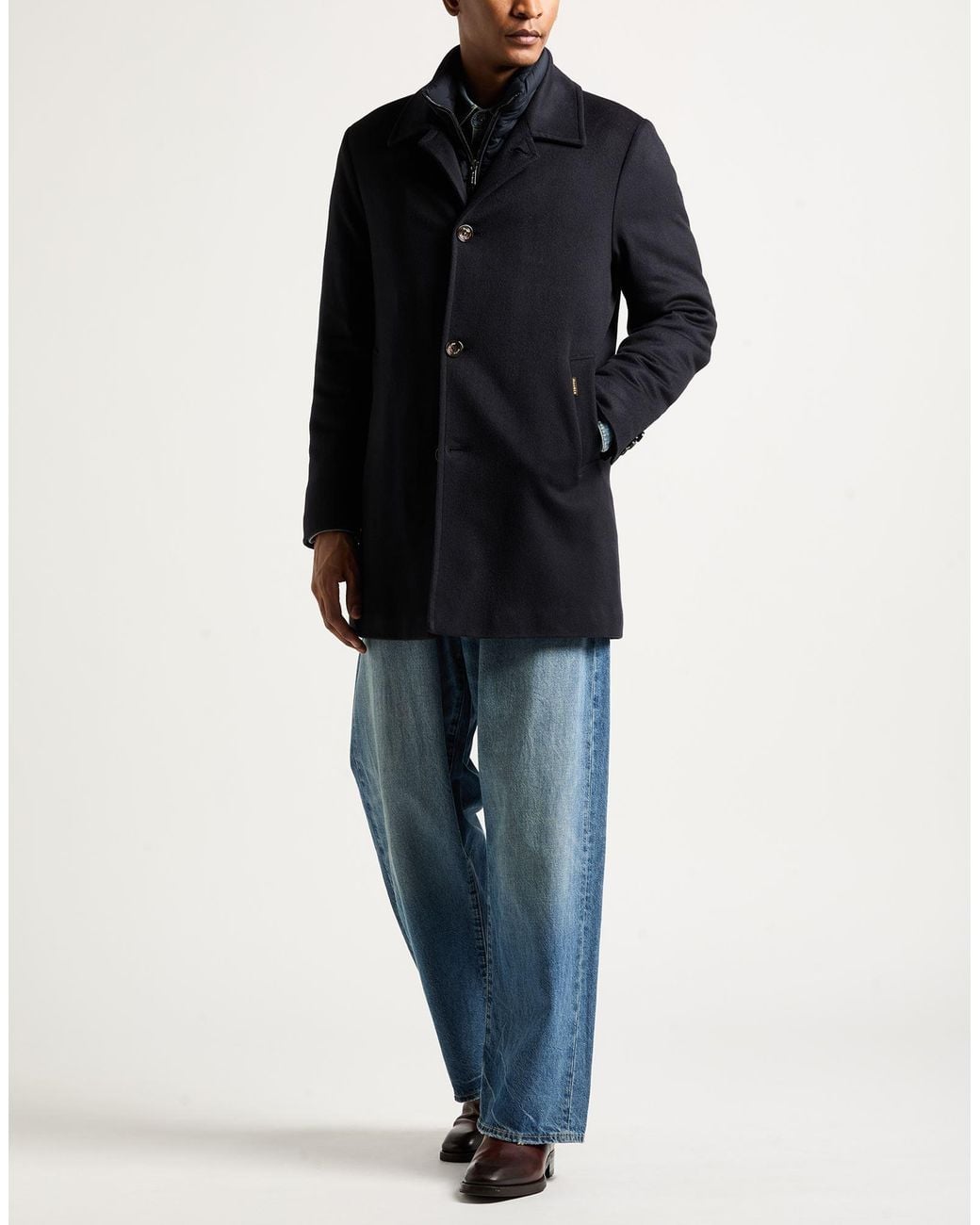Moorer Blue Midnight Coat Cashmere, Elastane for men