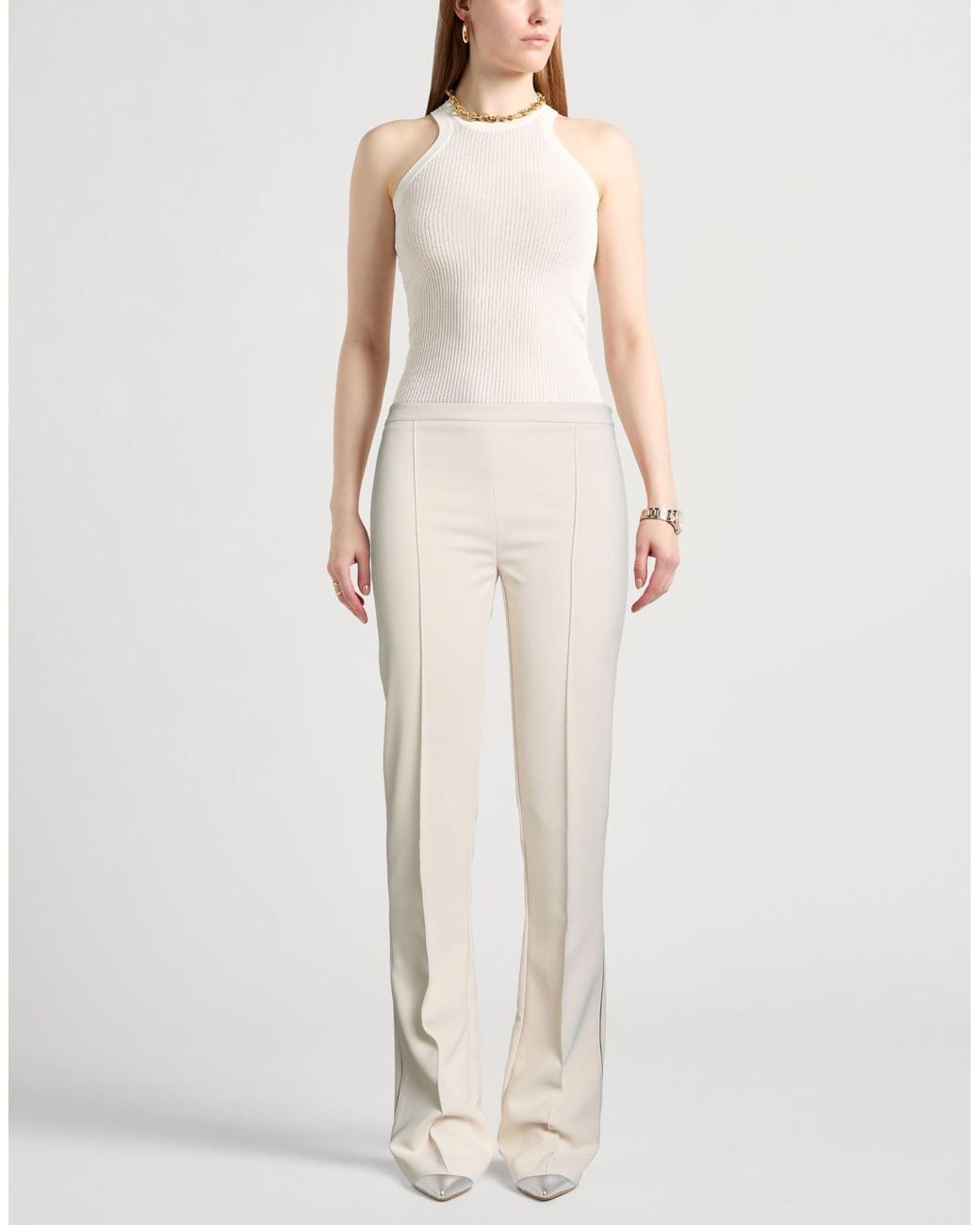 Elisabetta Franchi White Pants Polyester, Elastane