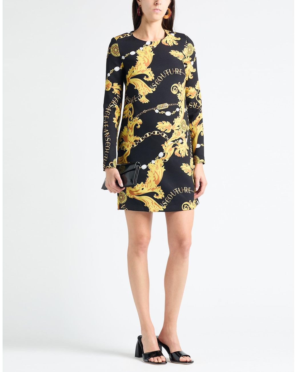 Versace Jeans Couture Black Mini Dress Polyester, Elastane