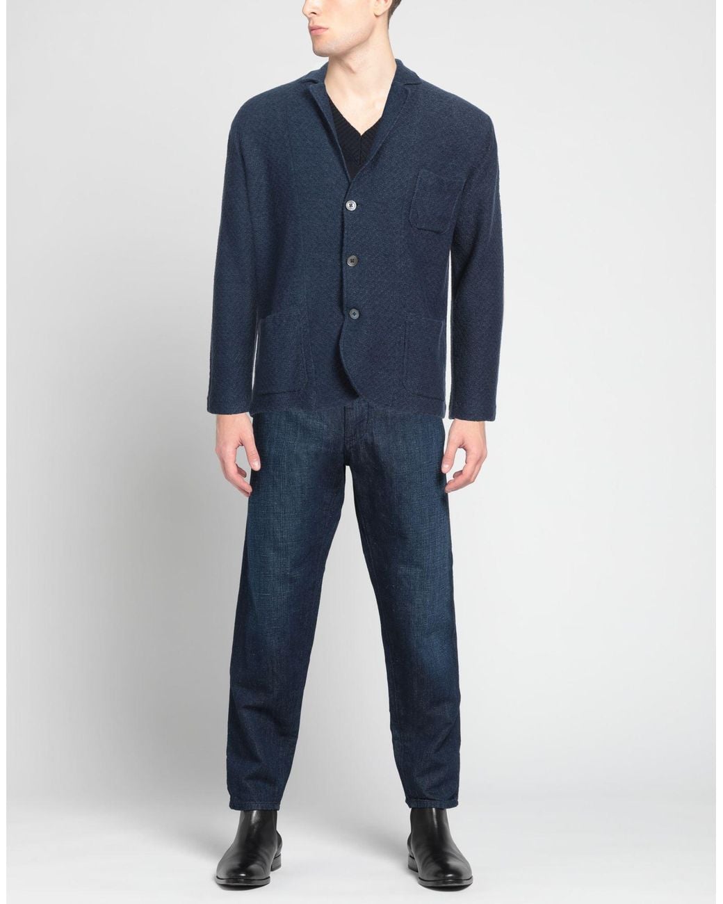 Andrea Fenzi Blue Blazer Linen, Cotton for men