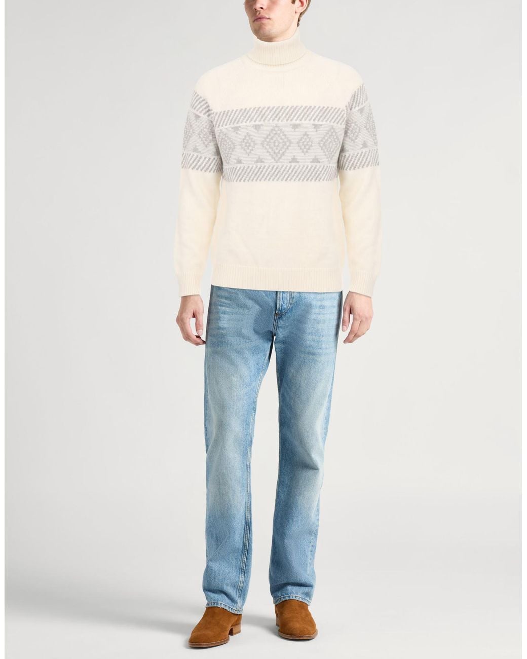 Barba Napoli White Ivory Turtleneck Virgin Wool for men