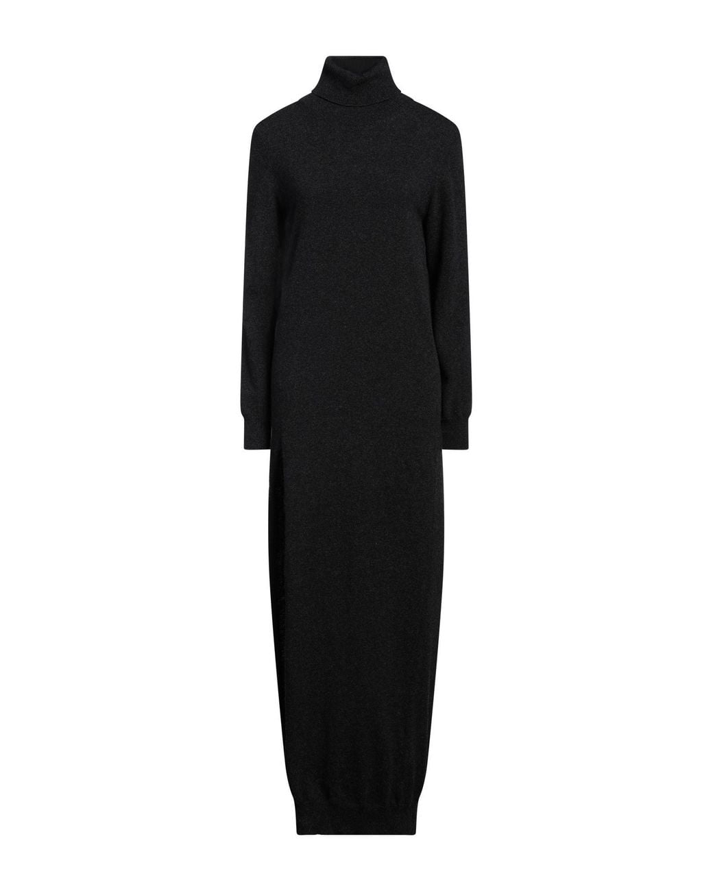 Semicouture Black Charcoal Maxi Dress Virgin Wool, Cashmere