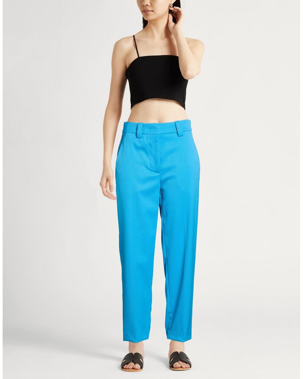 Erika Cavallini Semi Couture Blue Pants Polyester, Virgin Wool, Elastane