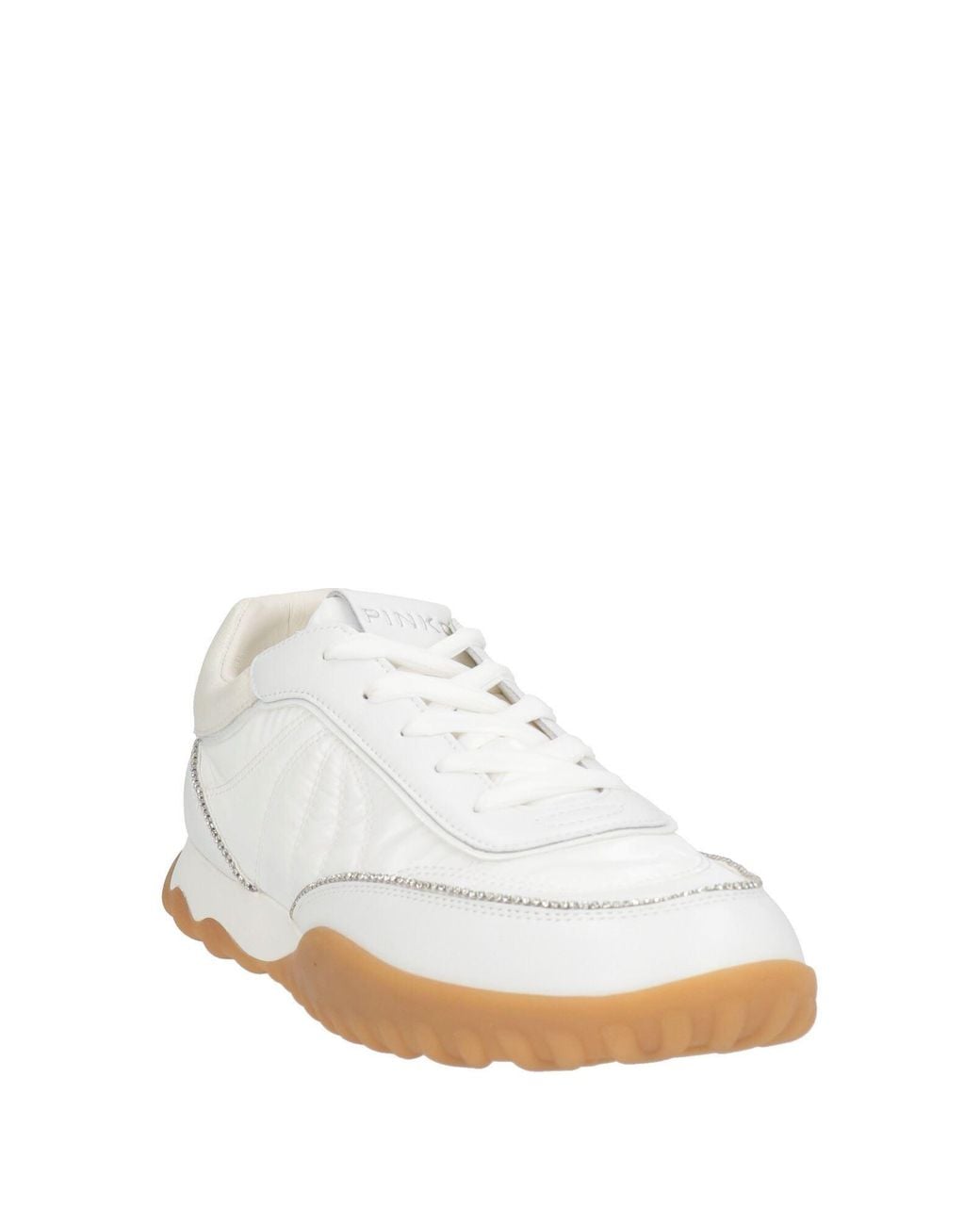 Pinko White Sneakers Calfskin, Textile Fibers