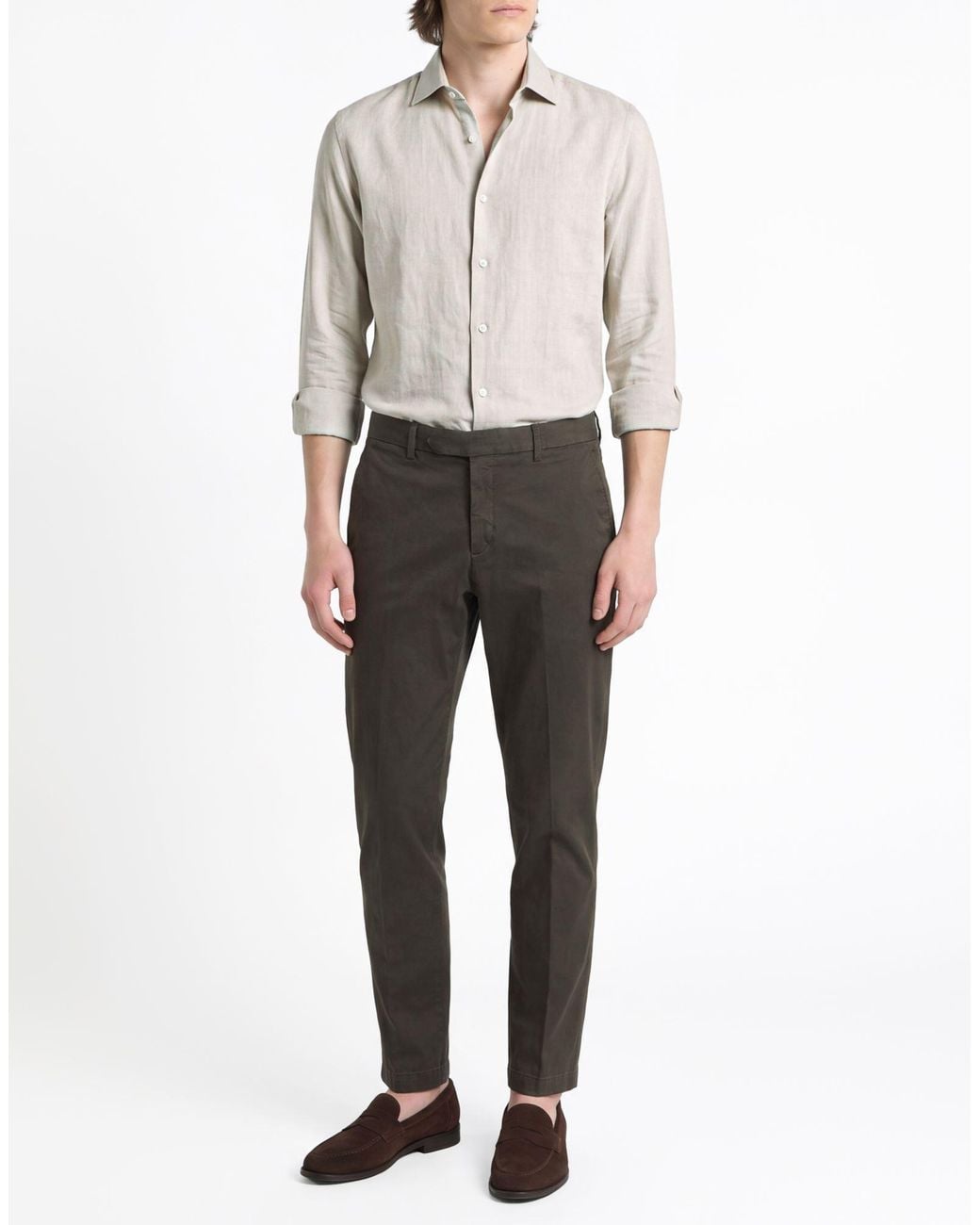 Paoloni Gray Military Pants Cotton, Elastane for men