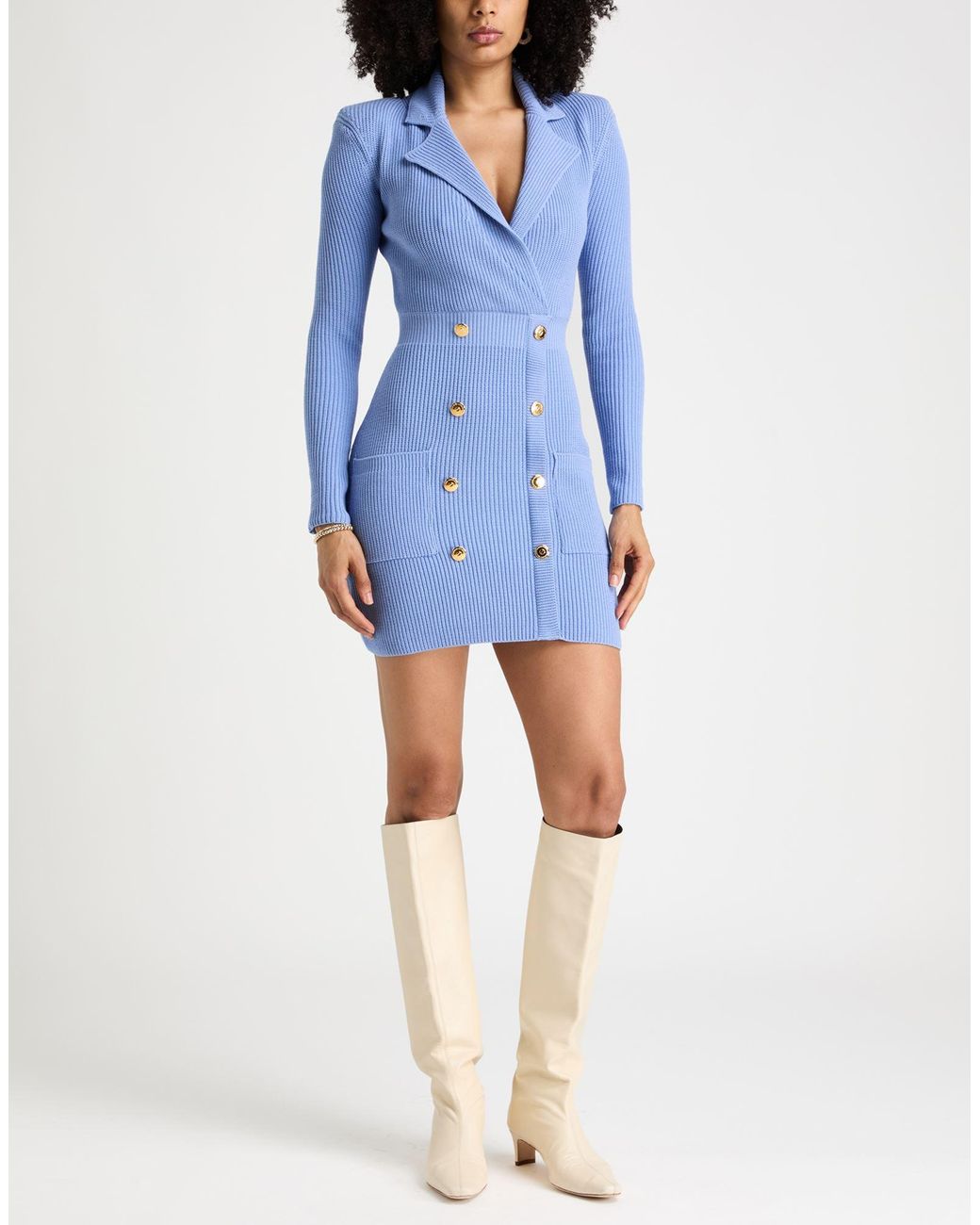 Elisabetta Franchi Blue Mini Dress Recycled Wool, Acrylic, Polyester, Polyamide