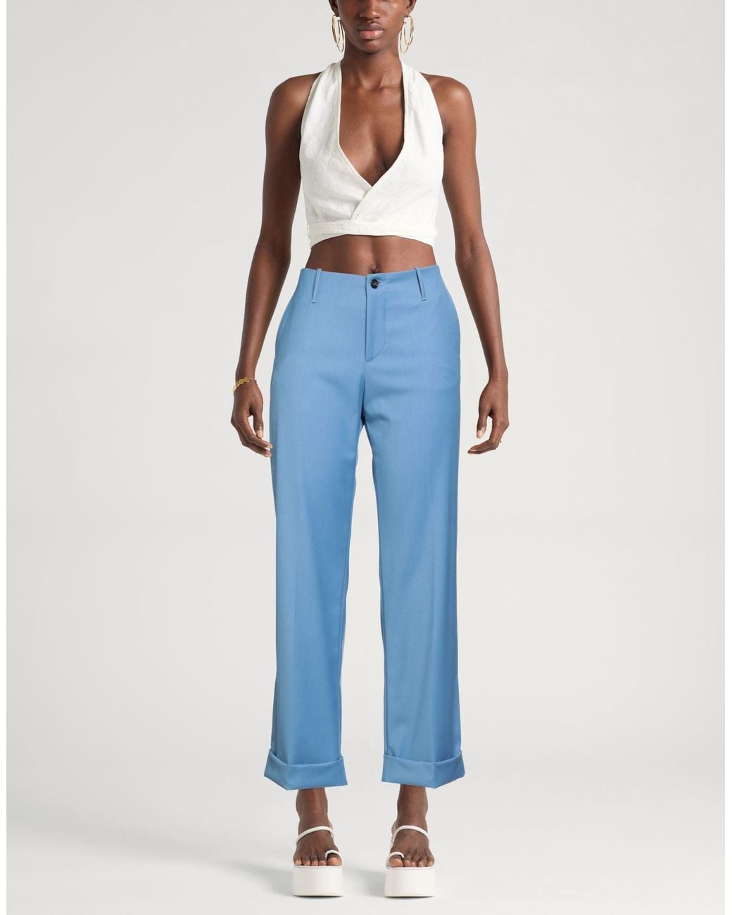 Berwich Blue Pants Polyester, Viscose, Elastane