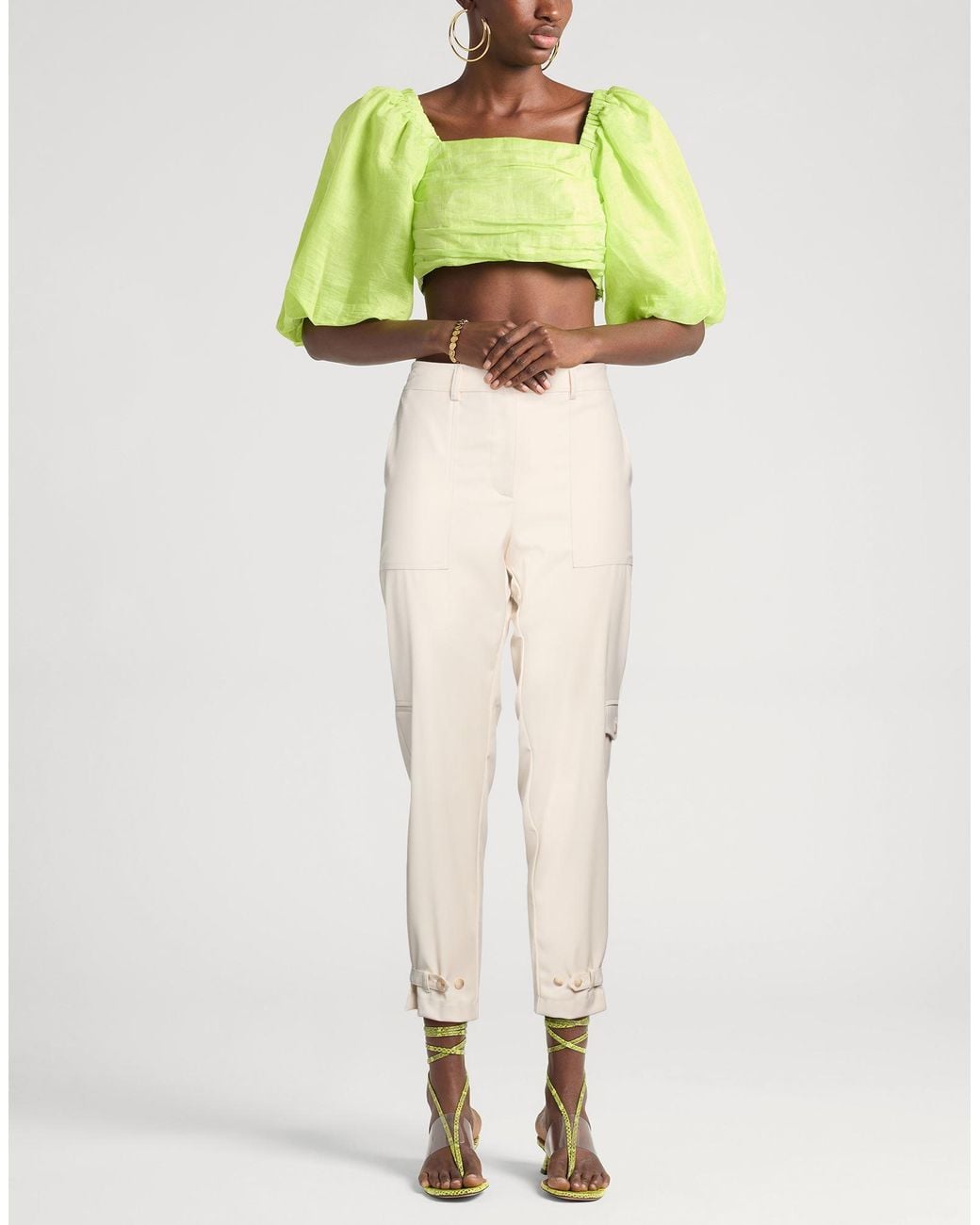 Twinset White Cream Pants Polyester, Viscose, Elastane