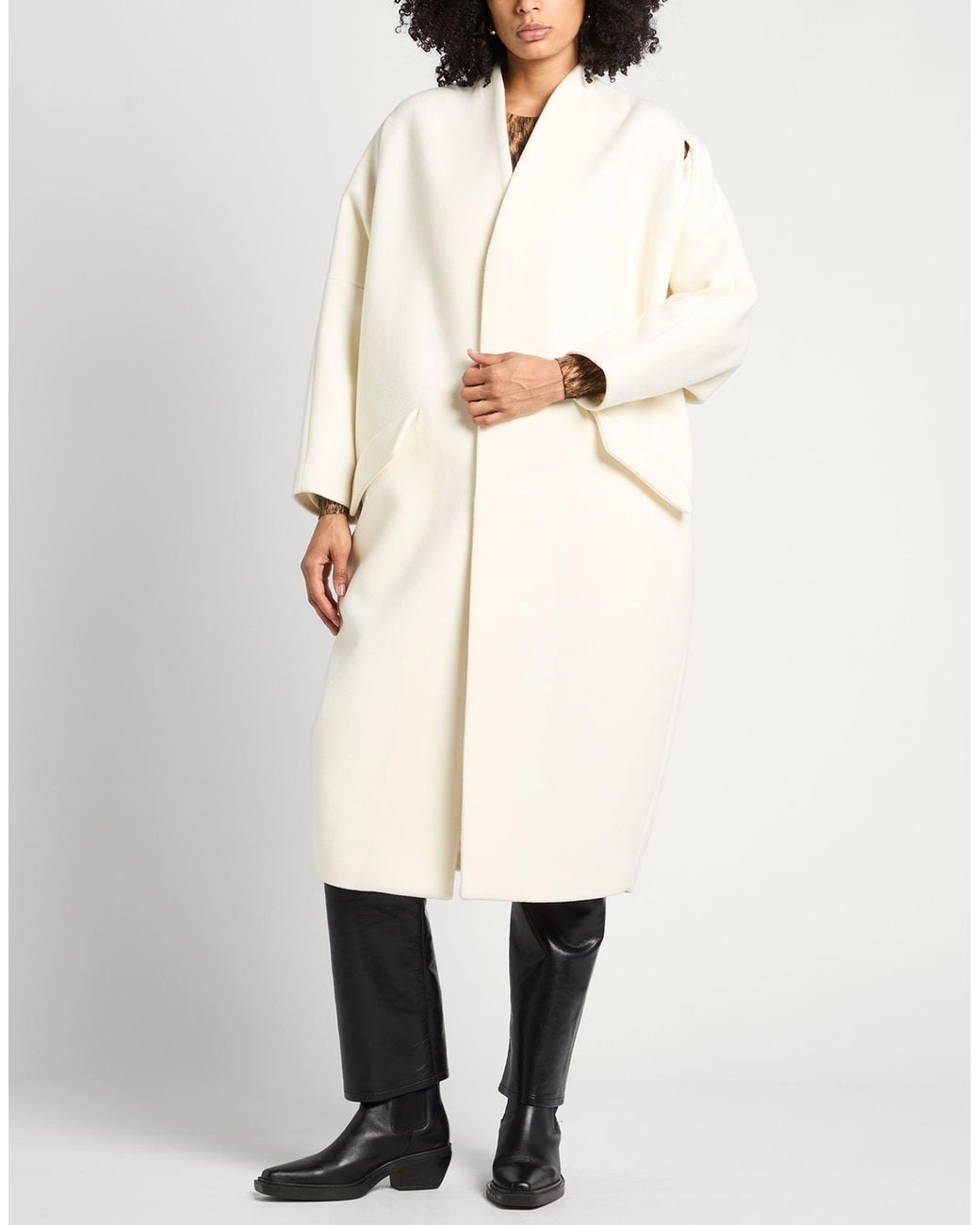 MM6 by Maison Margiela White Ivory Coat Virgin Wool, Polyester