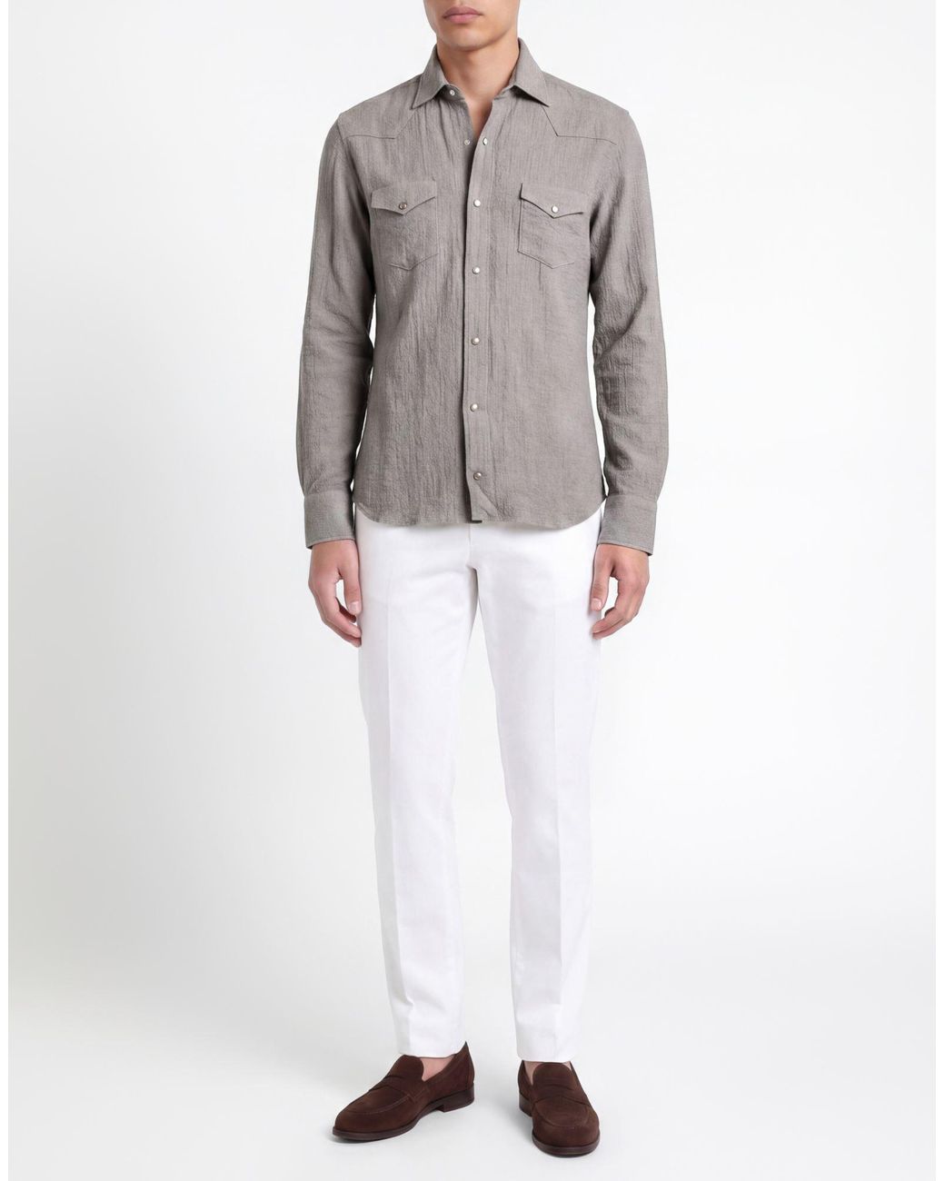 Barba Napoli Gray Shirt Cotton, Cashmere, Elastane for men