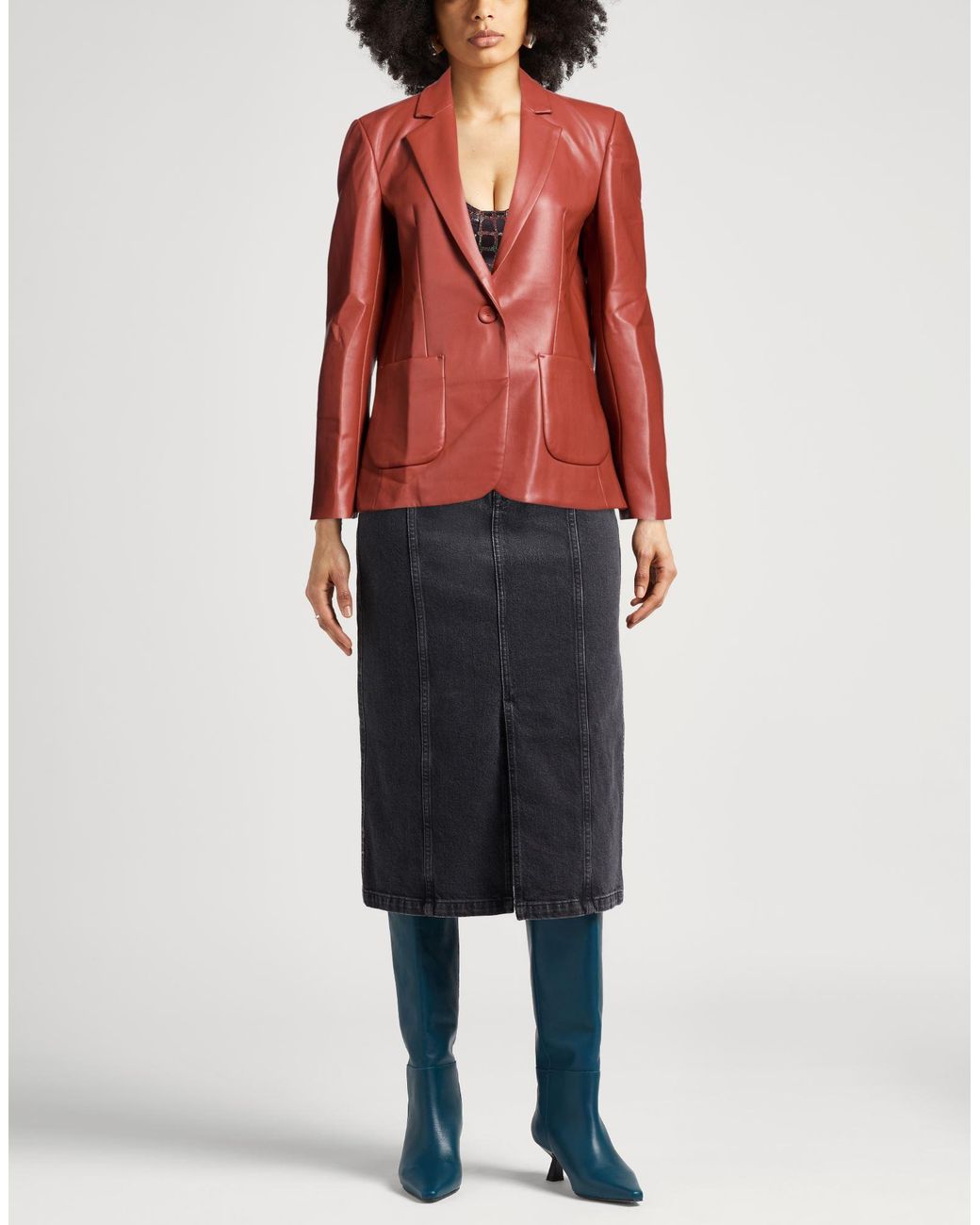Maliparmi Red Tan Blazer Polyester, Polyurethane