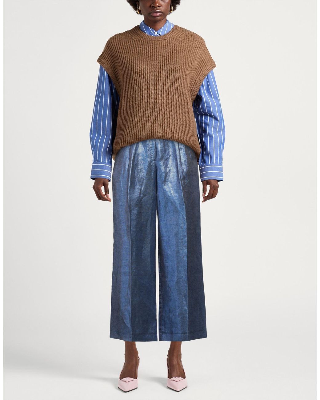 Maliparmi Blue Pants Viscose, Linen, Polyester