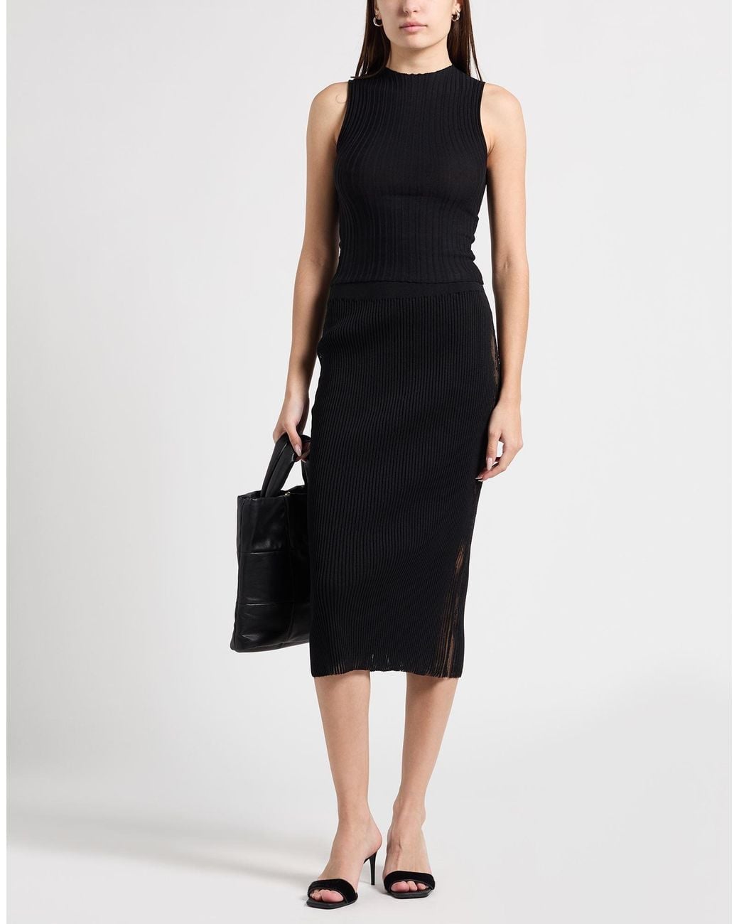 Roberto Collina Black Midi Skirt Cotton, Polyester