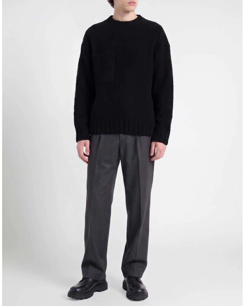 Laneus Black Sweater Merino Wool for men