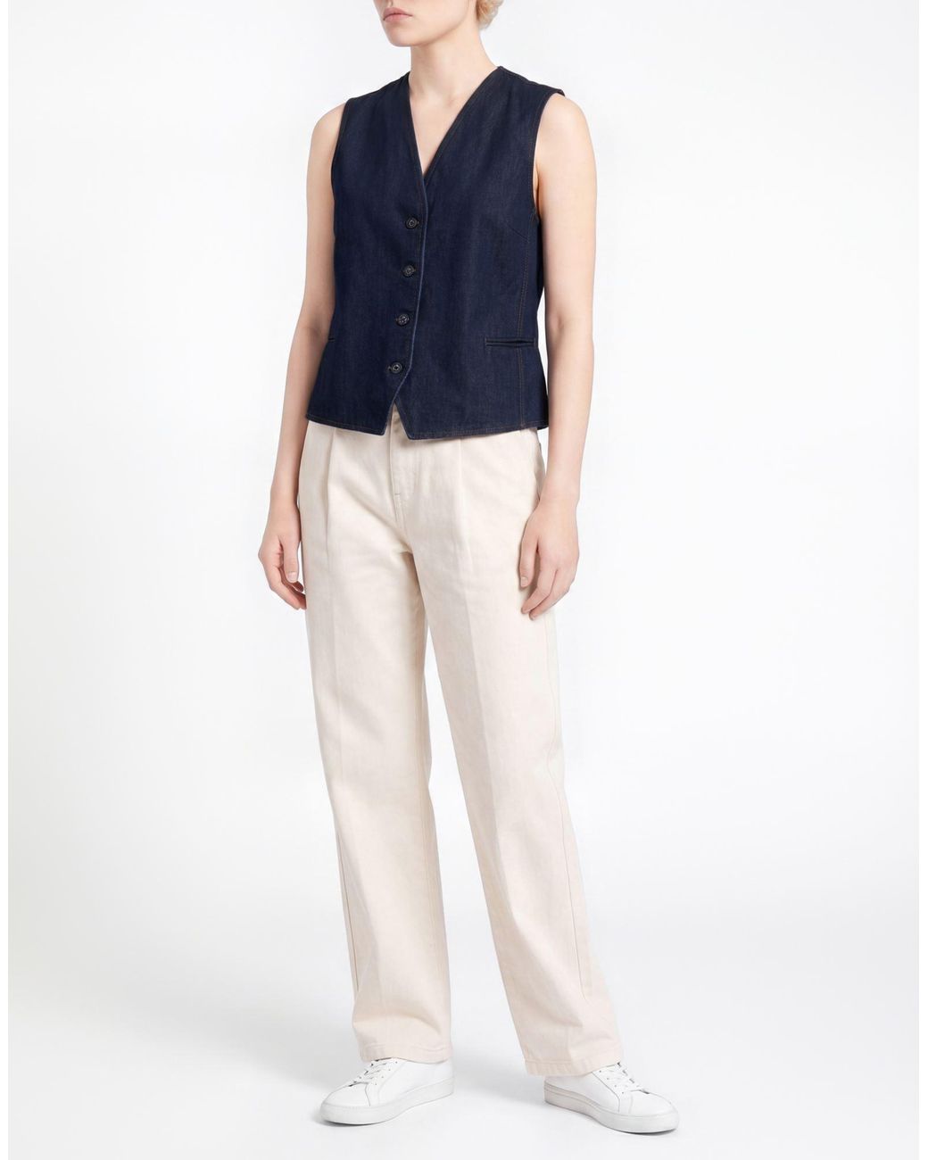 Officine Generale Blue Tailored Vest Organic Cotton, Cotton