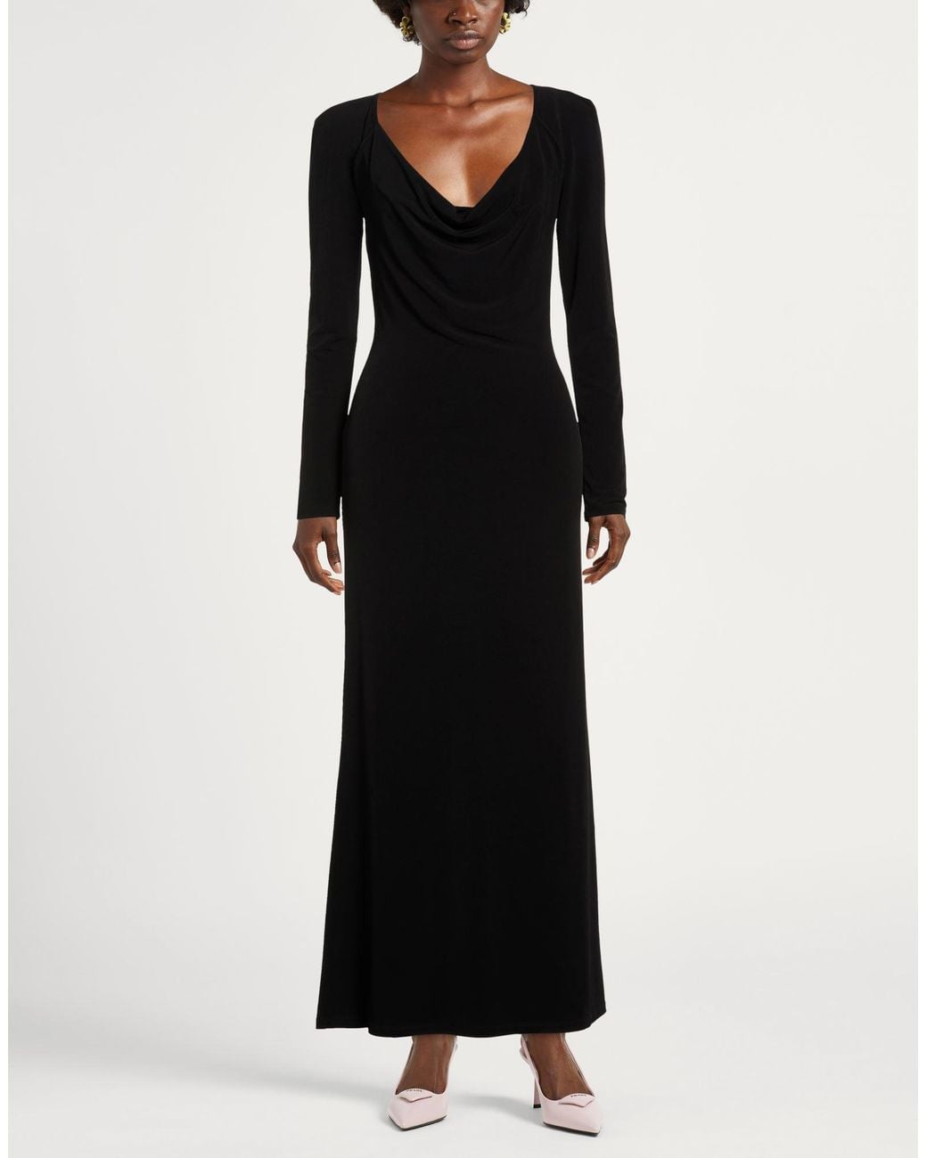 Patrizia Pepe Black Maxi Dress Polyester, Elastane