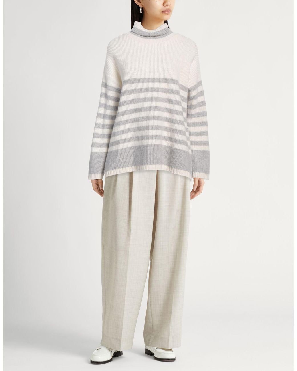 Moorer White Ivory Turtleneck Virgin Wool, Silk, Cashmere
