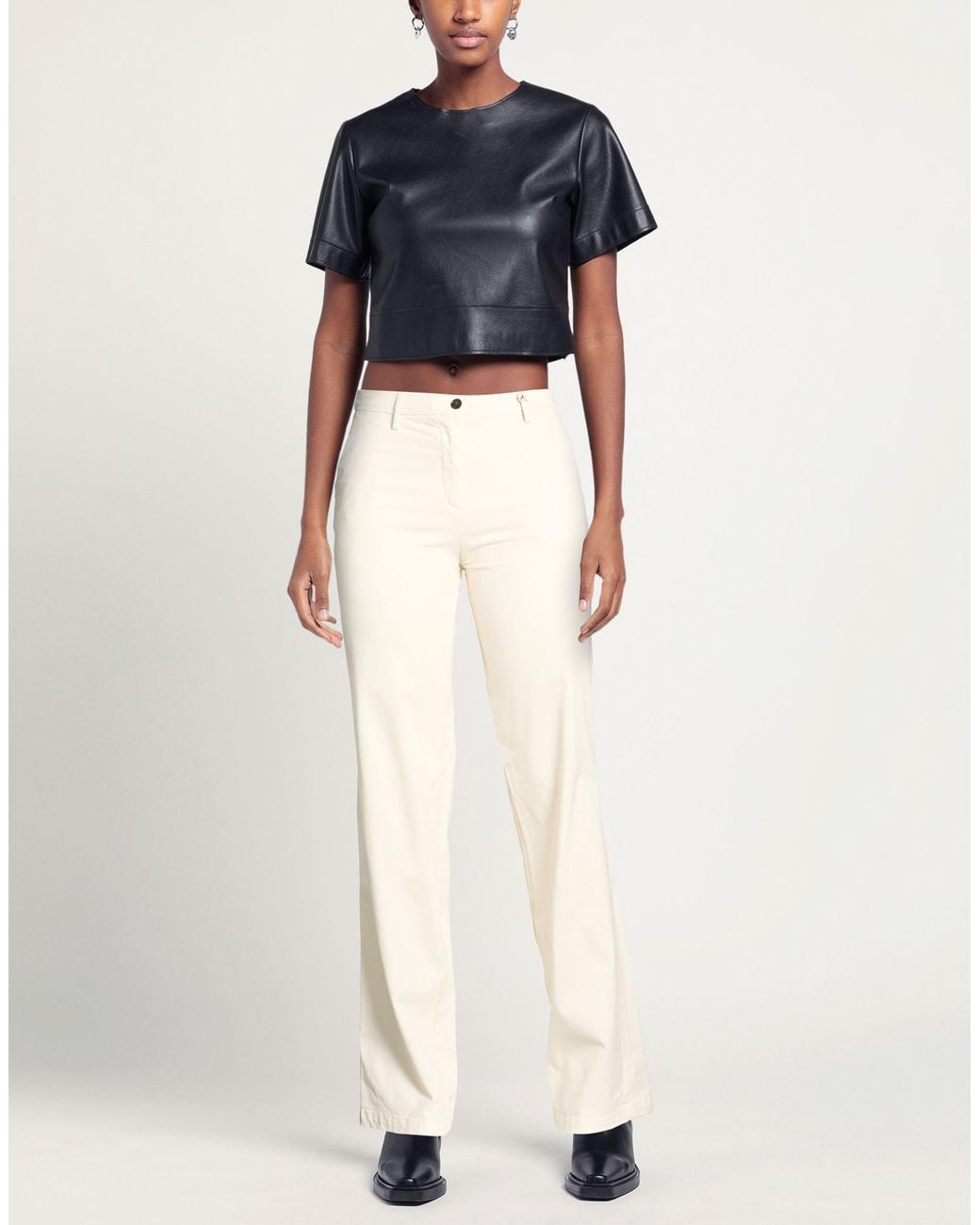 Myths White Cream Pants Modal, Cotton, Elastane