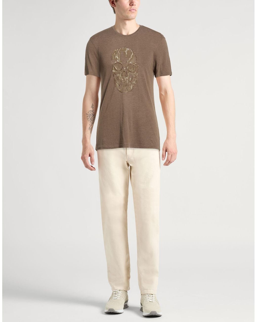 John Varvatos Brown T-Shirt Linen, Modal for men