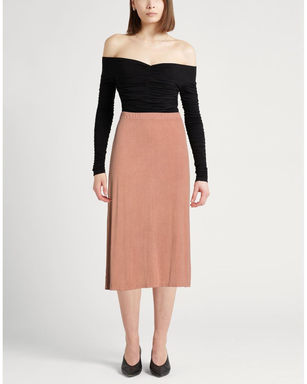 Majestic Filatures Orange Tan Midi Skirt Cupro, Elastane