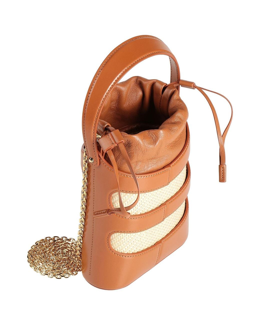 McQueen Orange Handbag Leather, Natural Raffia