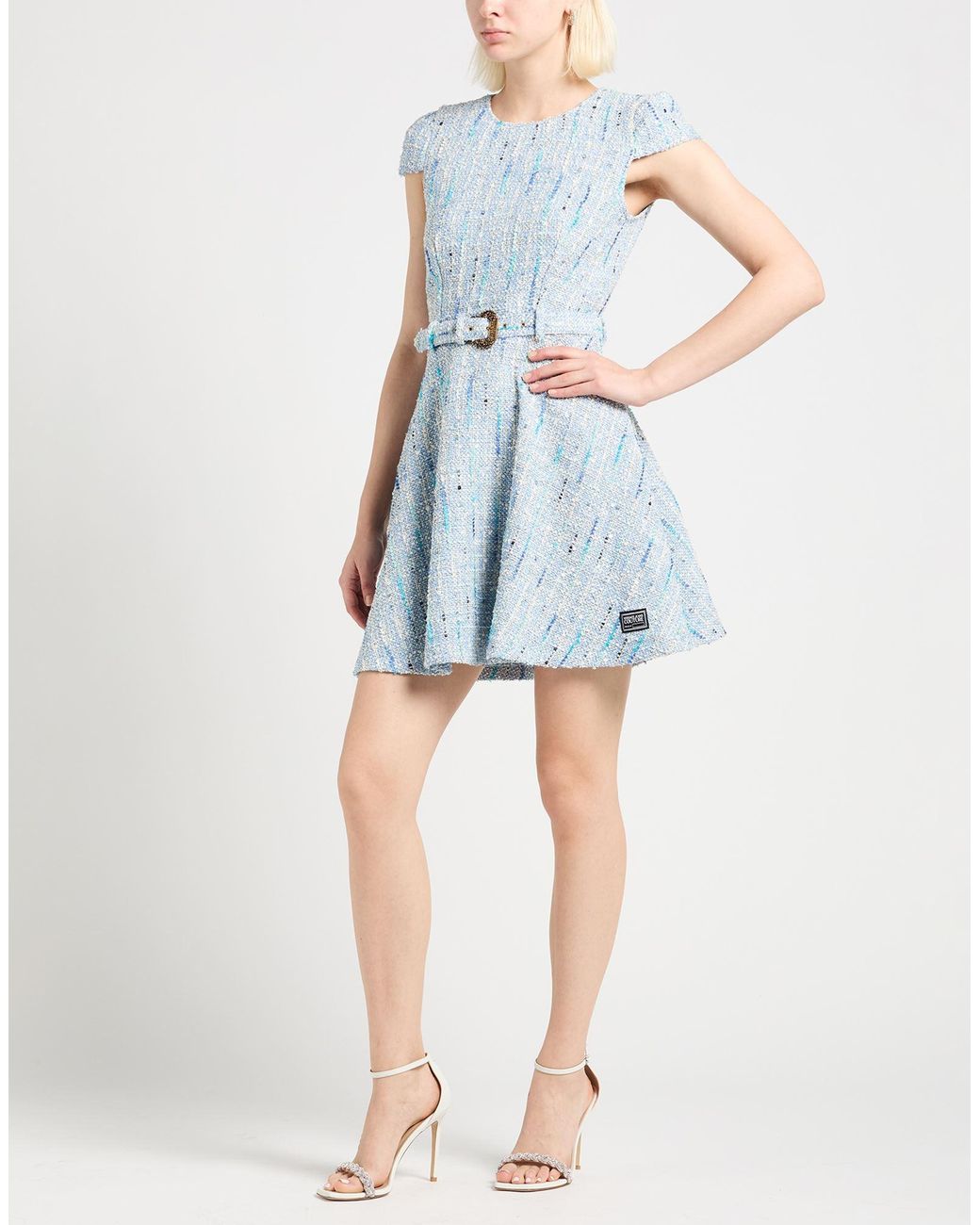 Versace Jeans Couture Blue Light Mini Dress Cotton, Polyester, Polyamide, Synthetic Fibers, Linen