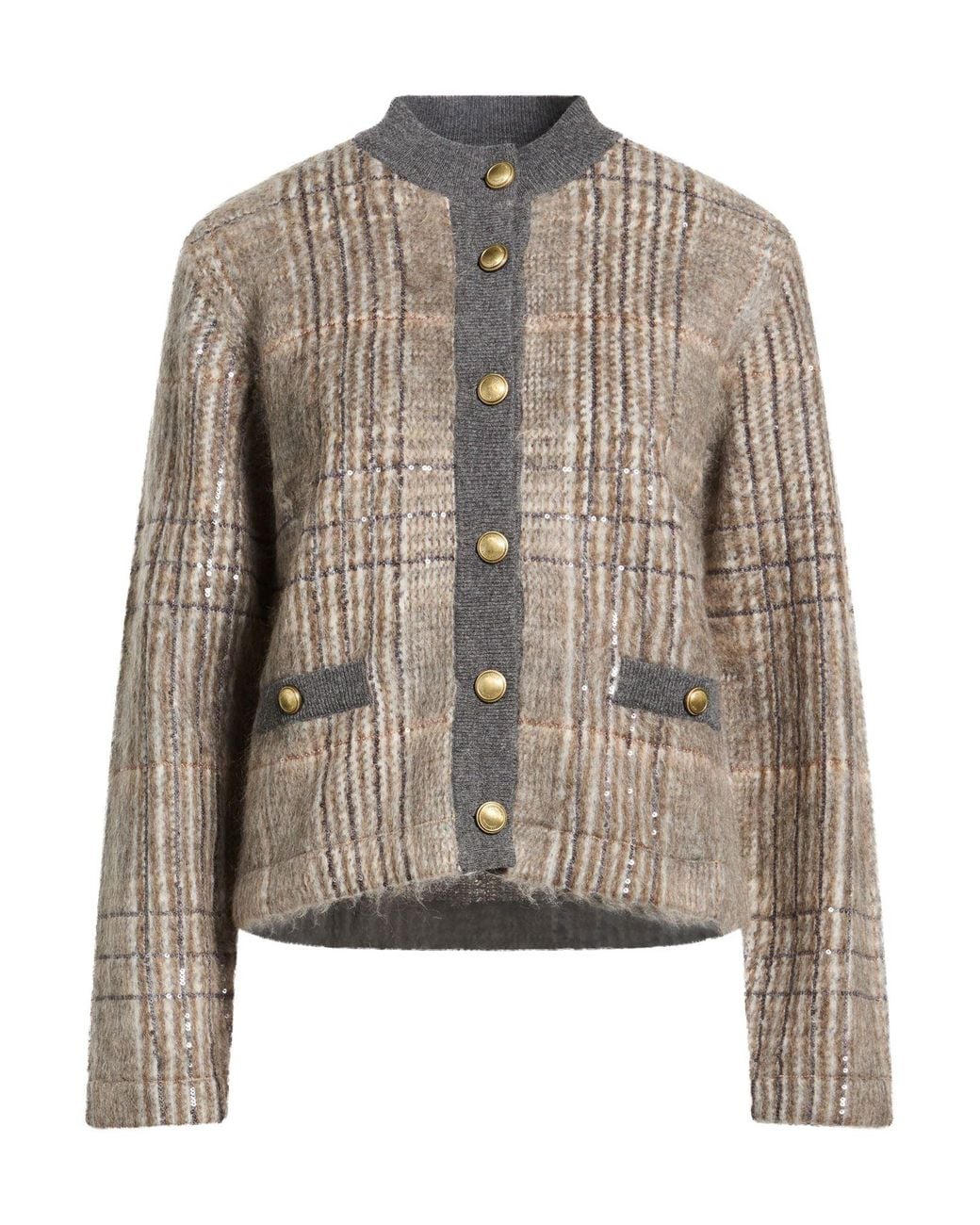 Brunello Cucinelli Brown Cardigan Virgin Wool, Mohair Wool, Polyamide, Cashmere, Silk