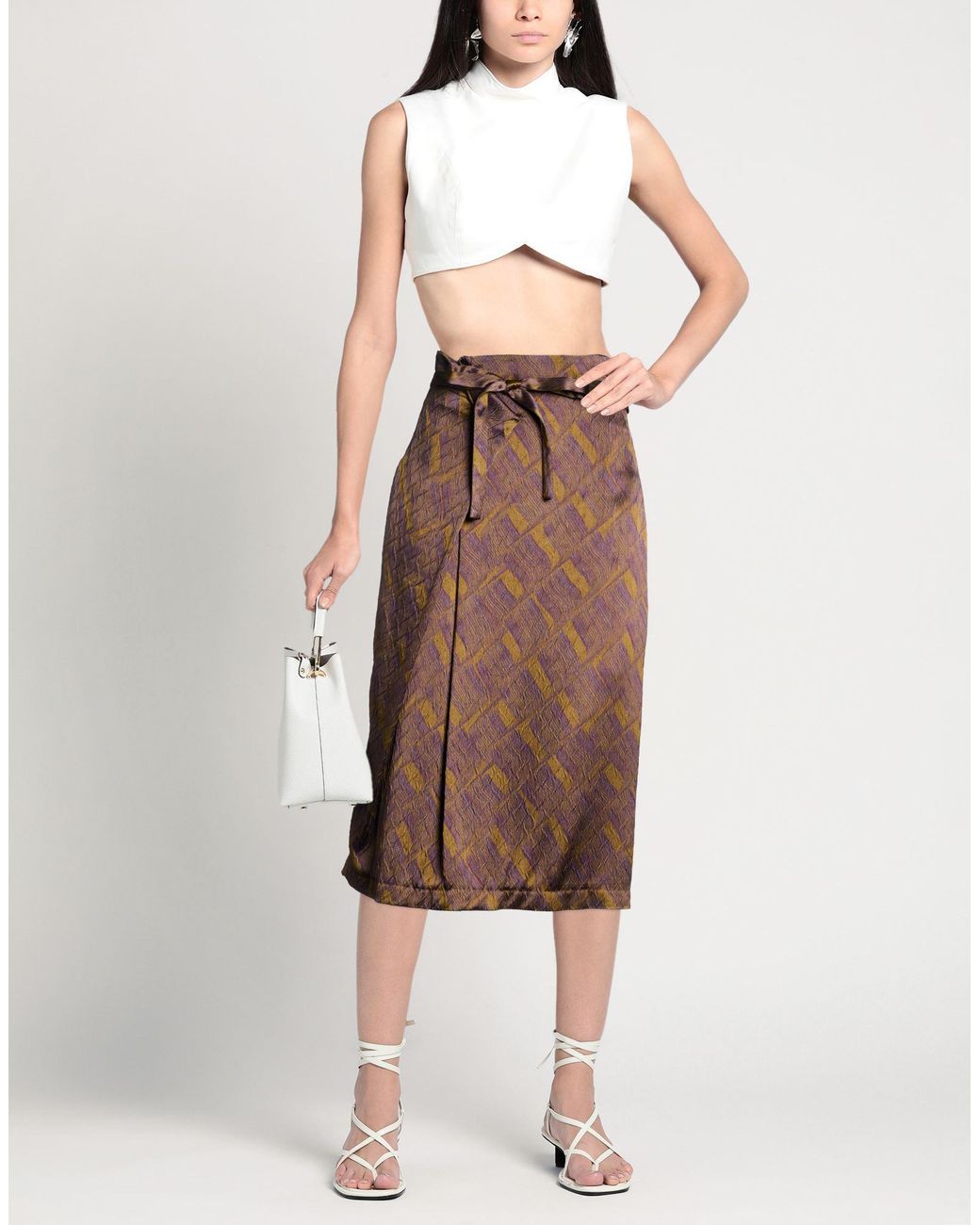 ODEEH Brown Midi Skirt Viscose, Polyester