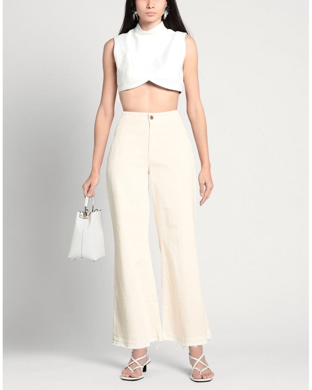 European Culture White Pants Cotton, Elastane