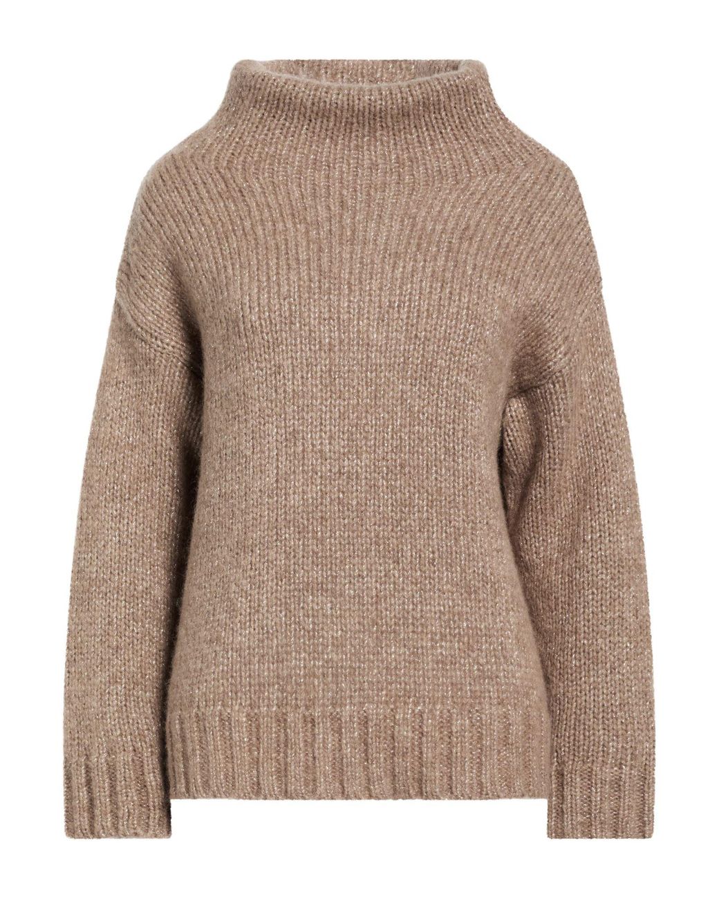 Alpha Studio Brown Taupe Turtleneck Wool, Metallic Fiber, Polyamide