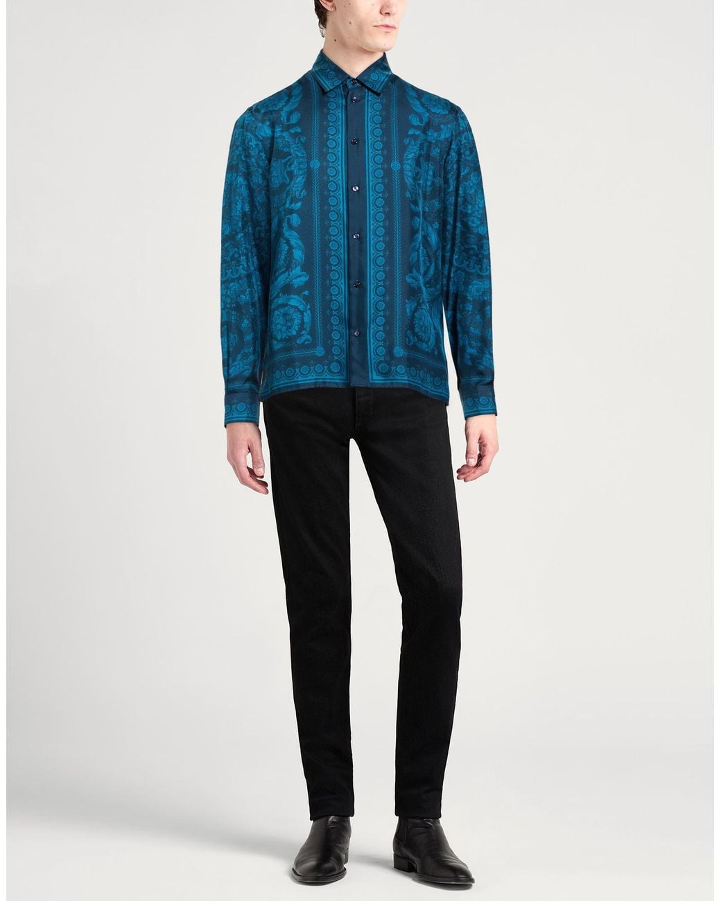 Versace Blue Shirt Silk for men